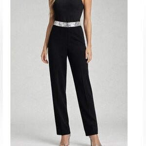 LARRY LEVINE Black & Silver Sequin Tailored Relaxed Fit Trouser Pants Sz 8 NWOT